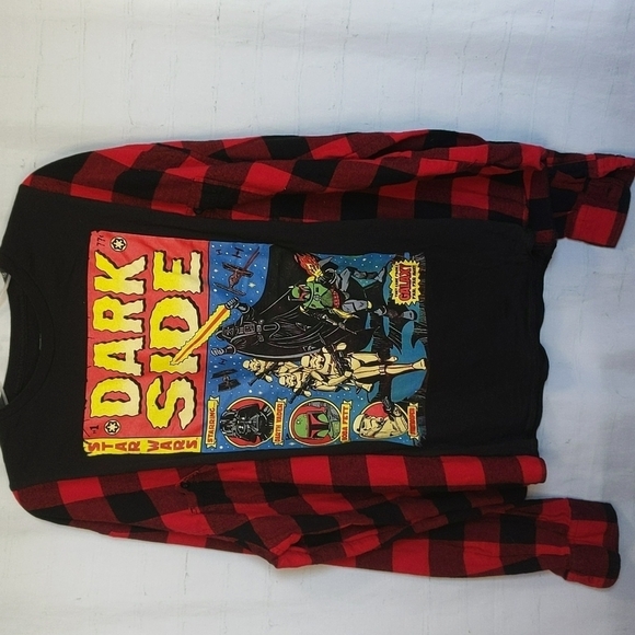 Handmade Tops - 🔥 𝅺Star Wars The Dark Side Comic OOAK Upcycled Oversized Grunge Flannel To